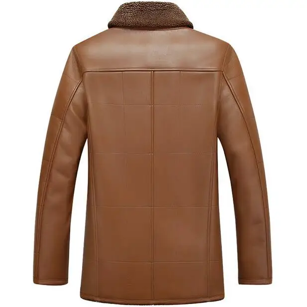 

2020 brown winter warm Plus velvet Single-breasted leather jacket men male clothing mens fur leather jackets and coats 3XL