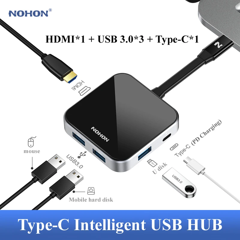 Концентратор USB C Nohon 3 0 адаптер HDMI Thunderbolt для MacBook Huawei P20 Pro Mate10 Samsung Galaxy S9 Note 9