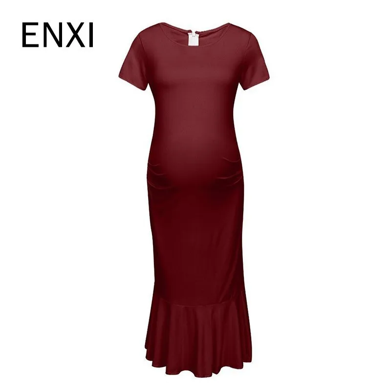 ENXI Baby Shower, платье для беременных с оборками, облегающее, с рюшами по бокам, платье русалки для беременных, одежда для мам, платья для беременных размера плюс
