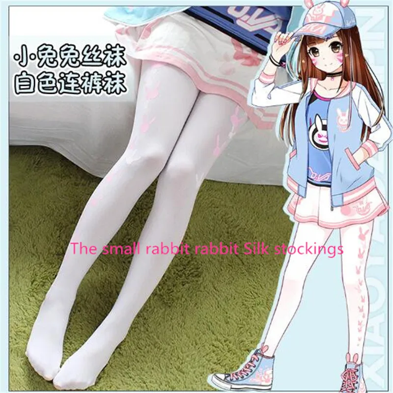 Overwatch DVA чулки для косплея, милые белые Колготки с рисунком кролика