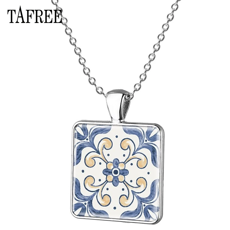TAFREE Azulejo португальский небольшой кулон, ожерелье, элегантные квадратные подвески для женщин, ожерелье s, классические ювелирные изделия из Португалии AP29 - Окраска металла: AP36