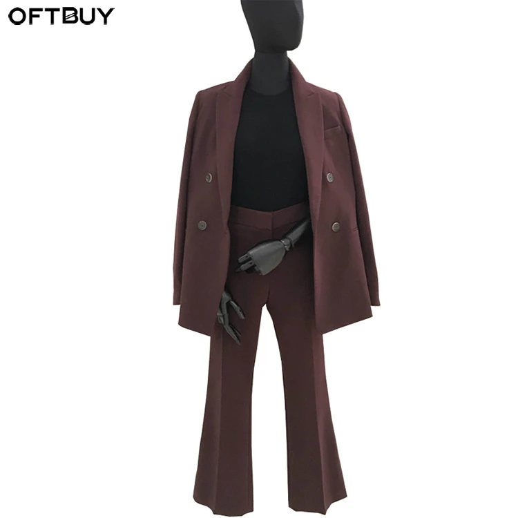 OFTBUY 2019 весна осень девять брючные костюмы для женщин офисные комплекты Блейзер