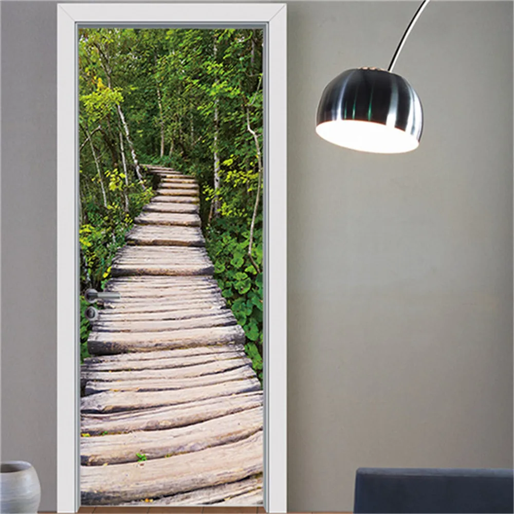 3D наклейки на дверь ПВХ клейкий пейзаж дерево холст печать картина украшение для