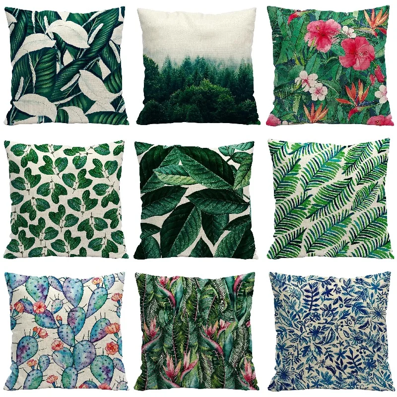 

Tropical Monstera Leaves Printed Linen Cushion Cover Car Sofa Decorative Pillowcase Cactus Throw Pillows Cover 45*45cm