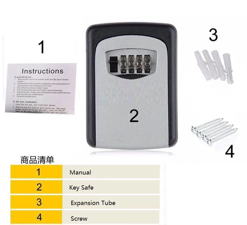 Waterproof 4-Digit Combination Wall Mount Key Safe Holder Keeper Resettable Code 5 Capacity Door Way Mini Storage Lock Box | Безопасность