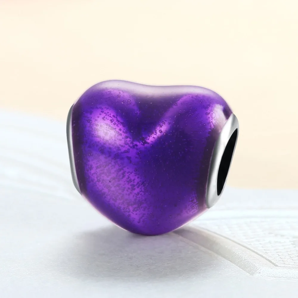 Мода 100% 925 серебро фиолетовый в форме сердца бусы для оригинальный браслет