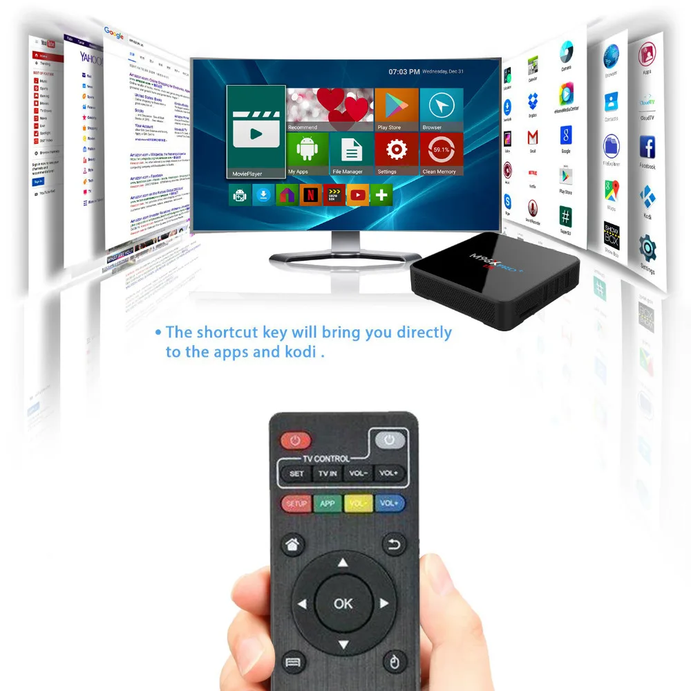 7 1 м ТВ коробка Android 1000 Amlogic S905W Восьмиядерный 2 ГБ/16 ГБ WiFi 4 К Bluetooth Smart tv Box HD