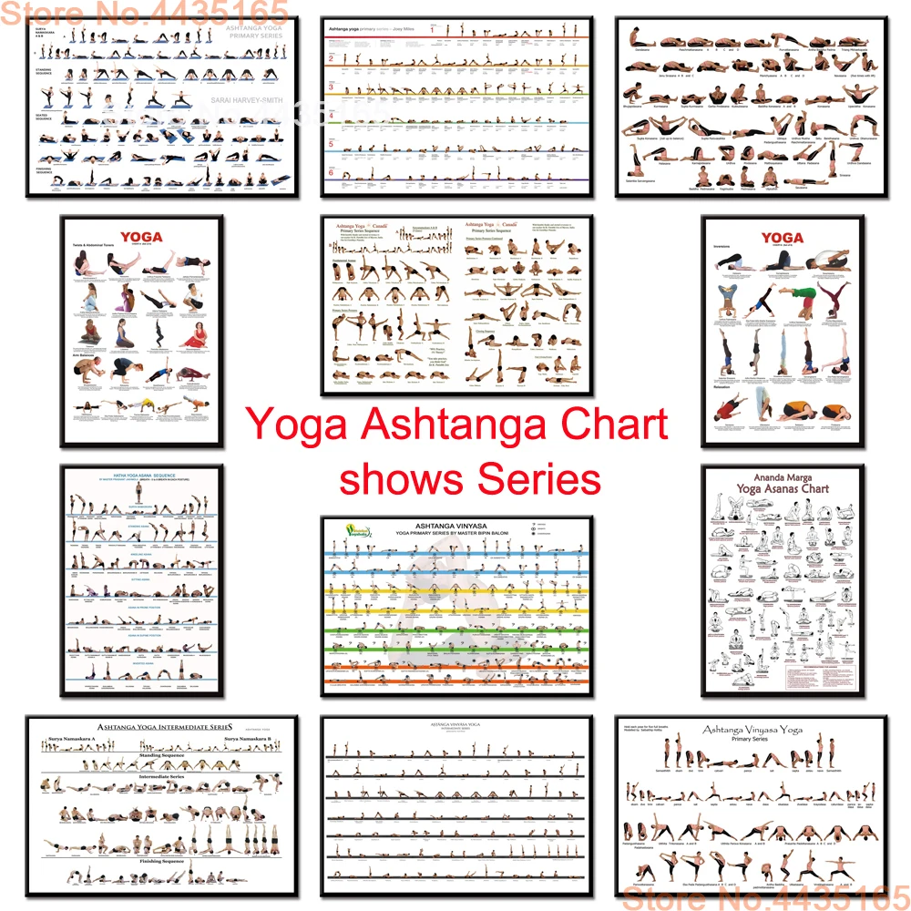 Йога Ashtanga диаграмма плакат Тренажерный зал Бодибилдинг упражнения плакаты и принты Холст Живопись стены Искусство для гостиной домашний декор