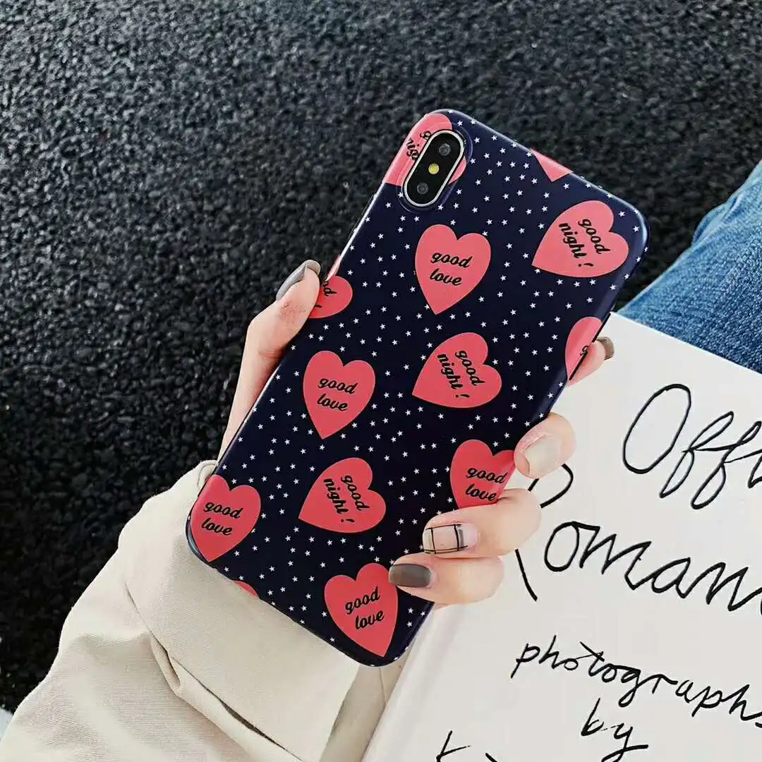 Fashion Korean Style Love hearts Stars Scrub Soft Silicone Cover Case for iPhone X XS Max Xr 6 6s 7 8 Plus good night couple |