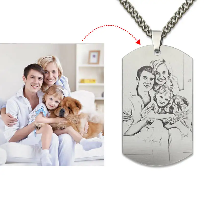 

AILIN Dropshipping Dog Tag Photo Necklace Steel Custom Family Picture Necklace Kid Mom Dad Engrave Necklace Father Day Gifts