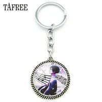 tafree your lie in april charms key chain cartoon figure images glass cabochon silver plated metal key pendant gift yl35