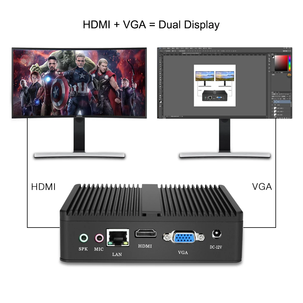 HLY безвентиляторный мини-ПК Core i5 4210Y Pentium 4405U Celeron 2955U Windows 10 Ubuntu VGA HDMI WiFi HTPC Barebone офисный Мини компьютер