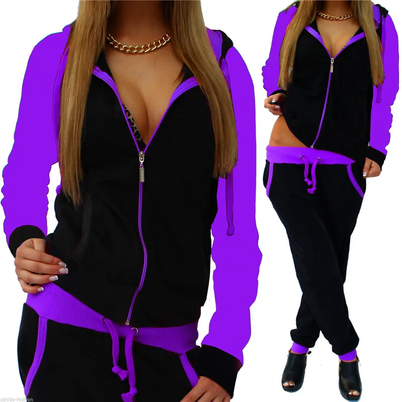 

2 Piece Set Women Tracksuit Sport Casual Zipper Hooded Sweatshirt Tops Long Sweatpants Pants Suits Plus Size Streetwear B223