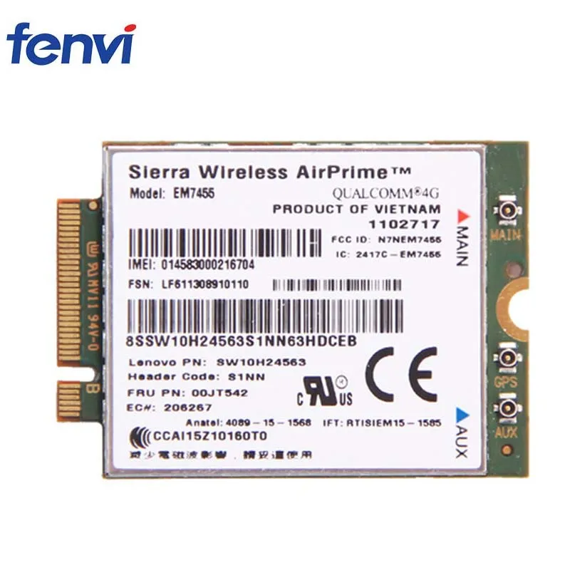 

Lenovo EM7455 Sierra Airprime Wireless X260 T460 P50 P70 L560 FDD / TDD LTE 4G Module WWAN Gobi6000 QUALCOMMCard FRU:00JT542
