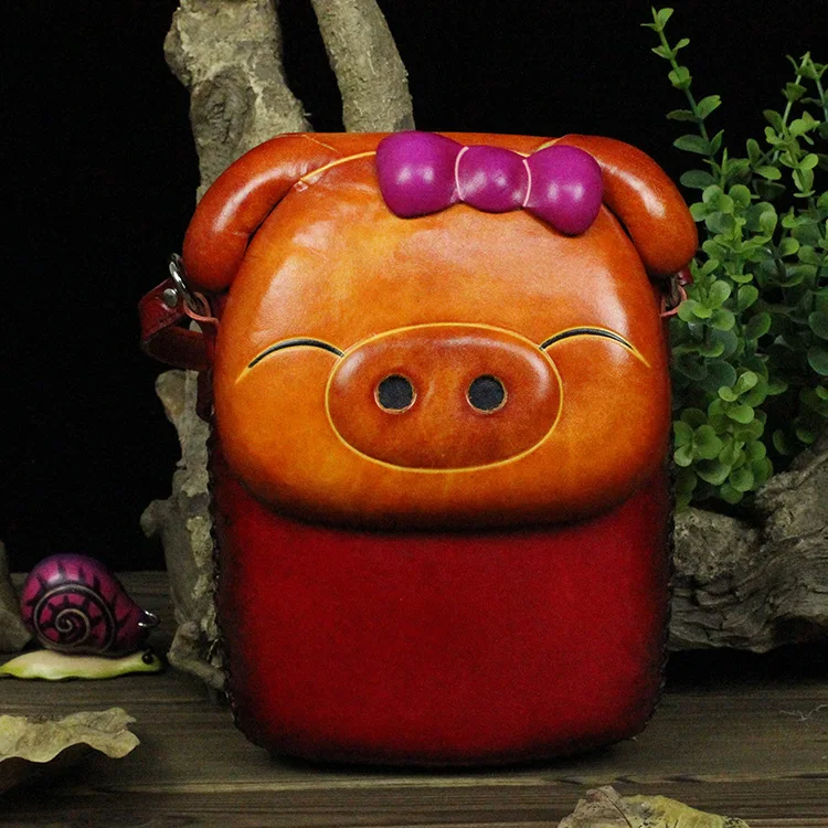 Кожаные сумки-мессенджеры ручной работы милый красочный кошка панда из свиньи