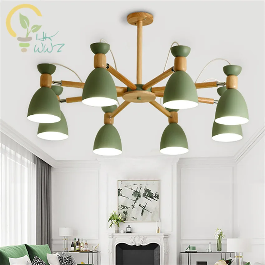 

3/6/8 Heads Nordic Oak Led Pendant Lights Rotatable Metal Living Room Led Pendant Lamp DiningRoom Bedroom Hanging Light Fixtures