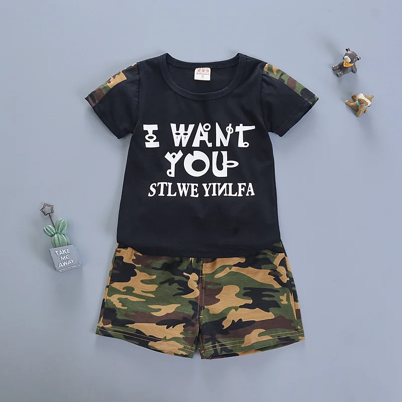 Комплекты летней одежды для мальчиков модная футболка + короткие штаны