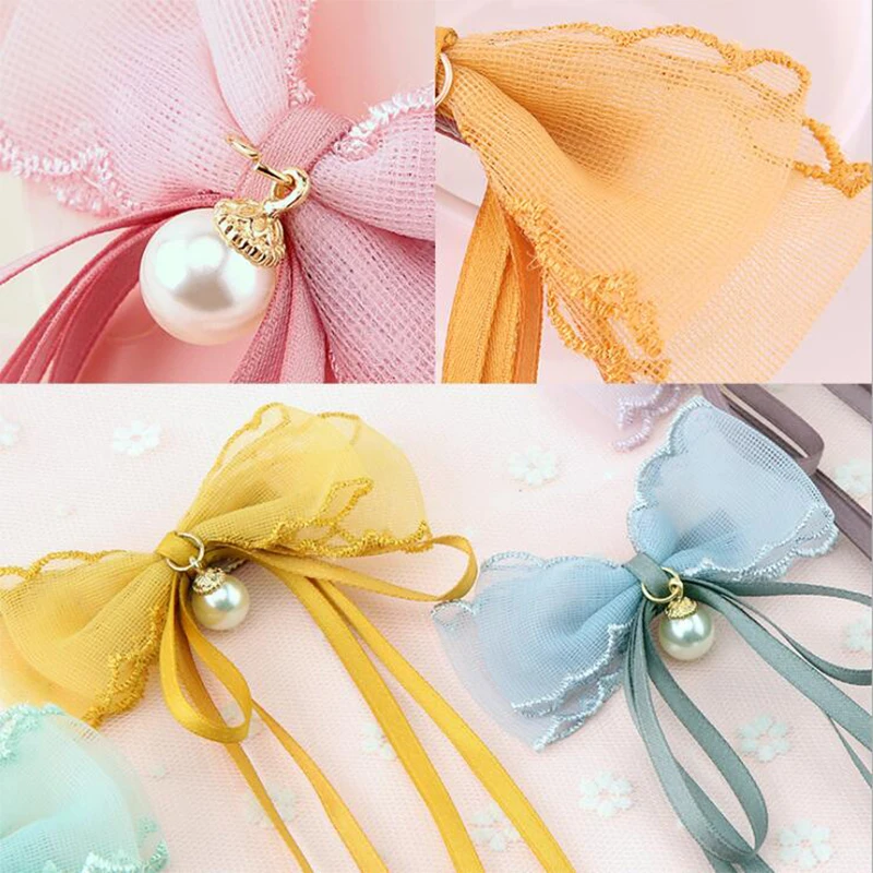 Princess Lace Hair Clips Pearl Hand made Hairpins For Girls Glitter Knot Bows Fashion Kids Head wear Accessories | Детская одежда и