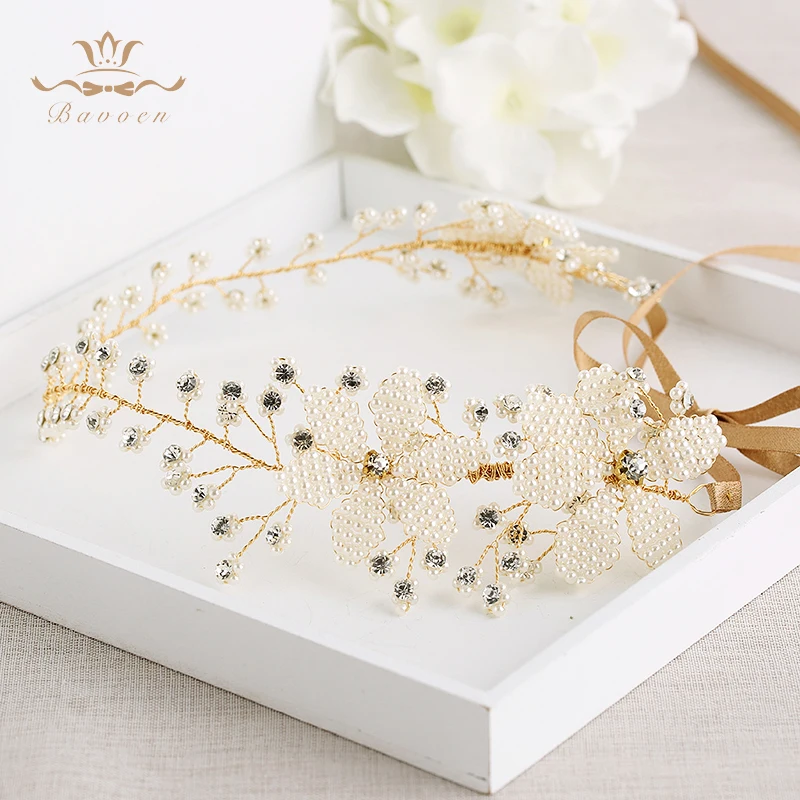 Bavoen свадебный ручной работы серебро Hairbands невесты Корейский мягкий жемчуг Tiara