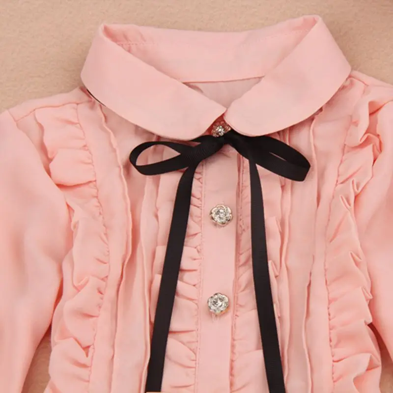 Блузка с длинным рукавом для девочек подростков шифоновая рубашка оборками