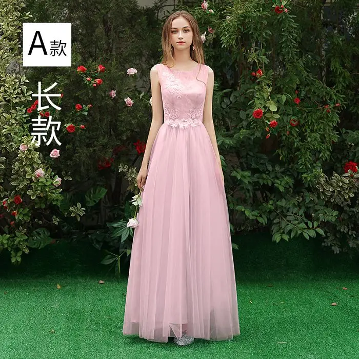 Pink A Красивые розовые кружевные платья подружки невесты Emily, длинное ТРАПЕЦИЕВИДНОЕ свадебное платье, торжественное платье, Robe De Soiree - Цвет: Pink A