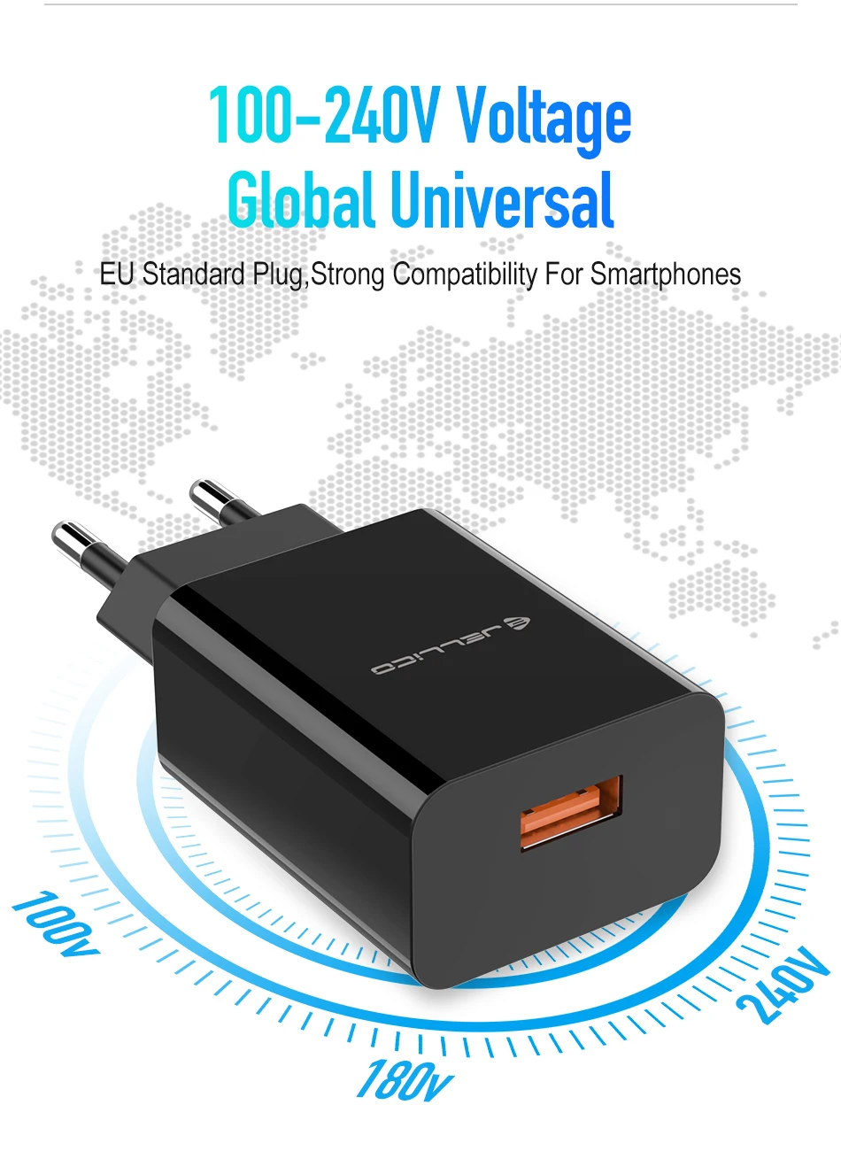 Jellico 18 Вт QC 3,0 USB быстрое зарядное устройство для телефона дорожный настенный адаптер QC3.0 FCP AFC универсальный для iPhone samsung huawei Xiaomi EU штекер