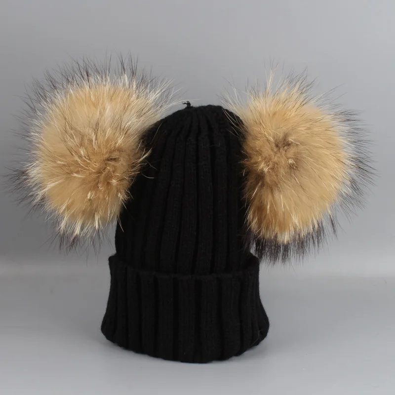 Женский акриловый шапочки Skullies шапки из меха енота Pom зимние женские меховые