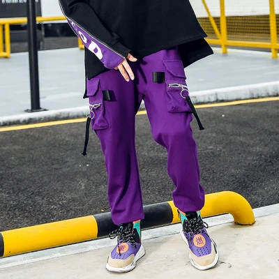 purple pants Детская одежда в стиле хип-хоп; толстовка; топ для бега; повседневные штаны для девочек и мальчиков; танцевальные костюмы; одежда для бальных танцев - Цвет: purple pants