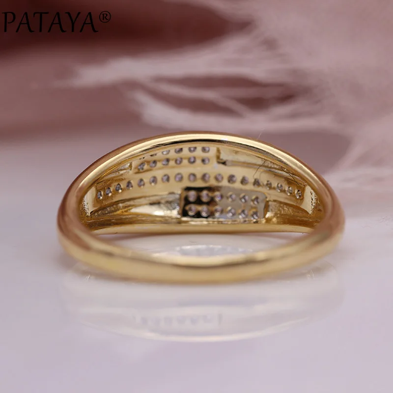 PATAYA, новинка, обручальные кольца для женщин, 585, розовое золото, натуральный циркон, белое кольцо, хорошее, модное, ювелирное изделие, три квадрата, подарок, вечерние, благородные