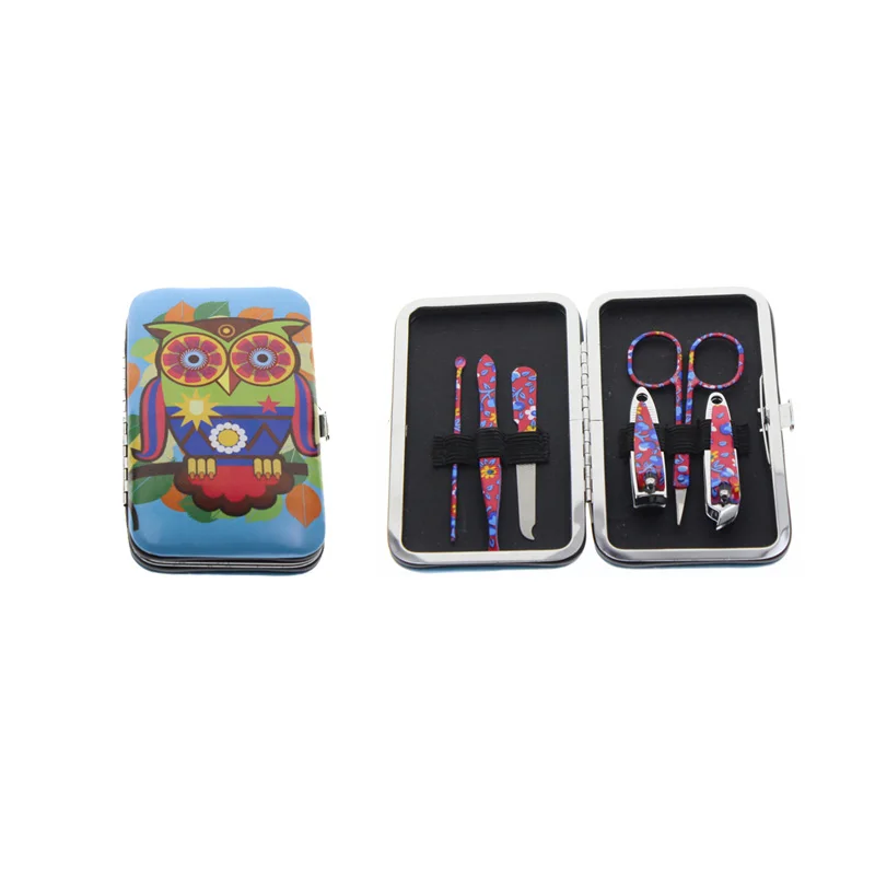 

6Pcs/Set Flower Printed Professional Owl Manicure Pedicure Set Nail Care Set Kit Tool For Women Girl Child Kid Gift