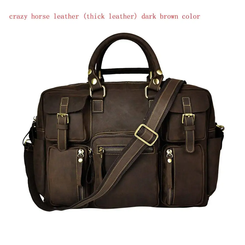 dark brown Кожаный антикварный большой вместительный мужской портфель бизнес 15," чехол для ноутбука Attache сумка портфель 3061bu - Цвет: dark brown