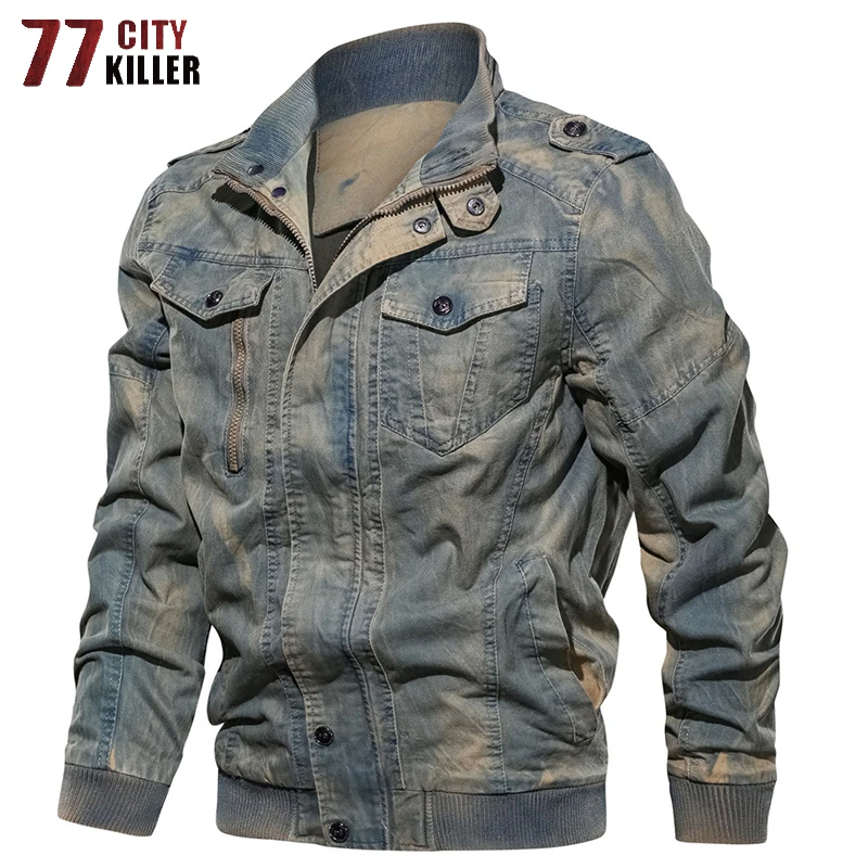 

Мужская джинсовая куртка 77City Killer, Мужская винтажная куртка-бомбер в стиле милитари, приталенная джинсовая куртка размера плюс, джинсовая ку...