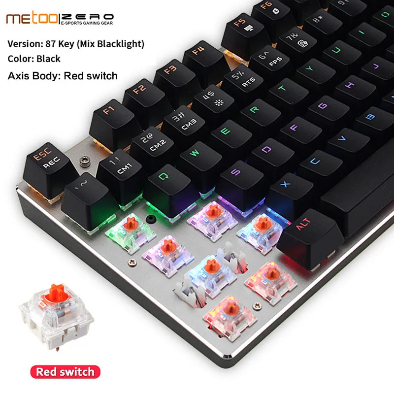 87 Black Red switch Metoo Edition Mechanical Keyboard 87 104 keys USB Blue Switch Gaming Keyboards for Tablet Desktop Russian Hebrew Arabic - Цвет: 87 Black Red switch