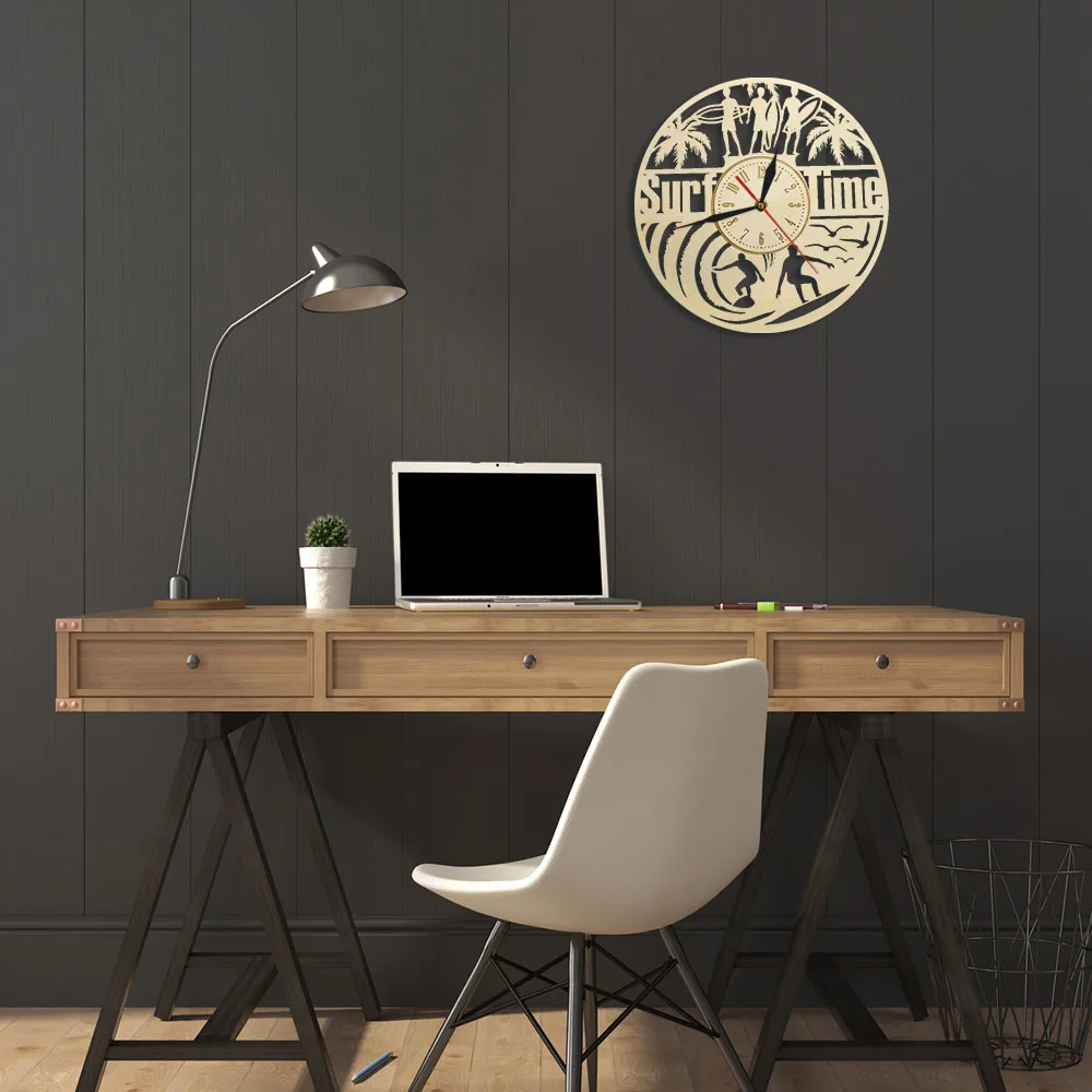 Летние пальмовые часы для серфинга деревянные настенные с тихим ходом не