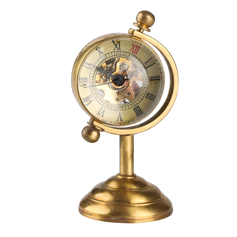 Globe decoration Вращающийся глобус золотого цвета, часы для Для мужчин настольные часы украшение для дома Медь стол с ручной намоткой двигаться Для мужчин t для друзей - Цвет: Globe decoration