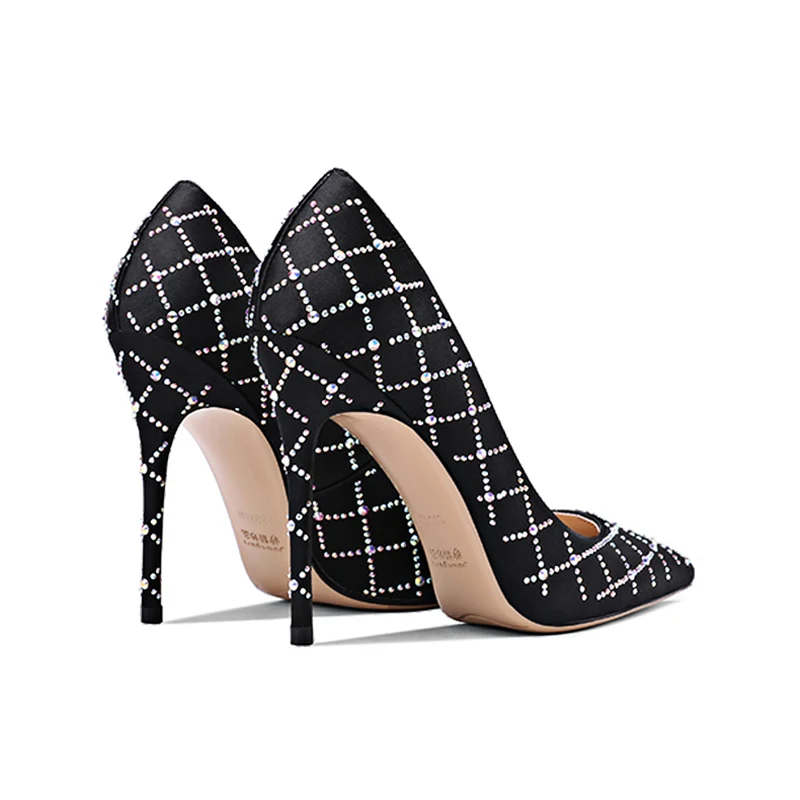 Женская обувь на высоком каблуке шелковые кожаные туфли со стразами женские