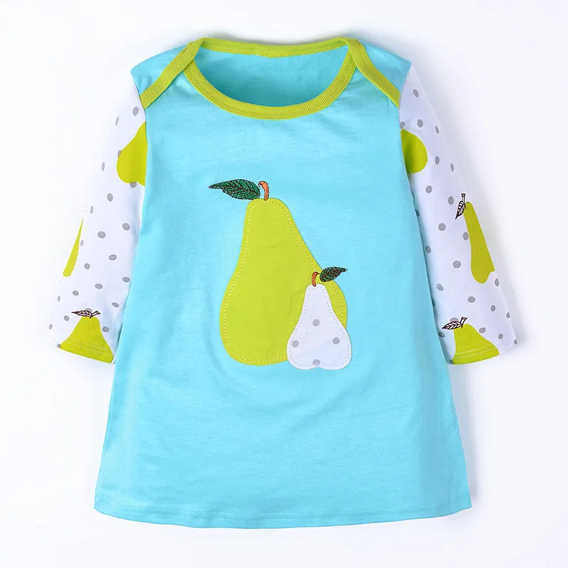 T5311 PEAR 1 предмет; Розничная ; Детские платья для девочек; Детская Хлопковая одежда с длинными рукавами удобное платье для девочек с вышивкой платье с изображением животных - Цвет: T5311 PEAR