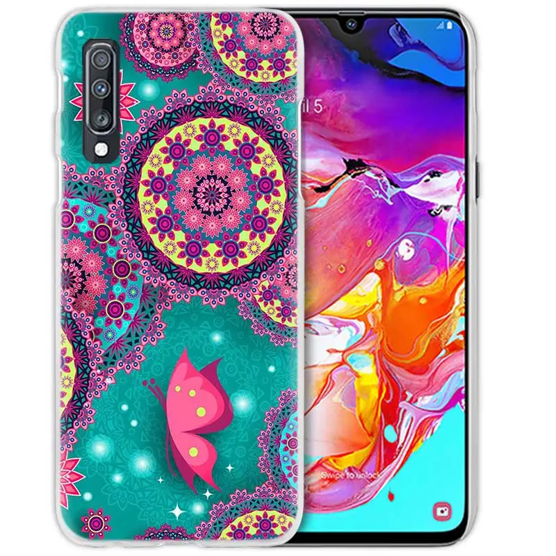 Бабочка чехол для samsung Galaxy A50 A70 A20e A40 A30 A20 A10 A8 A6 плюс A9 A7 Прозрачный жесткий чехол из ПК для телефона с цветочным узором Мандала - Цвет: 05
