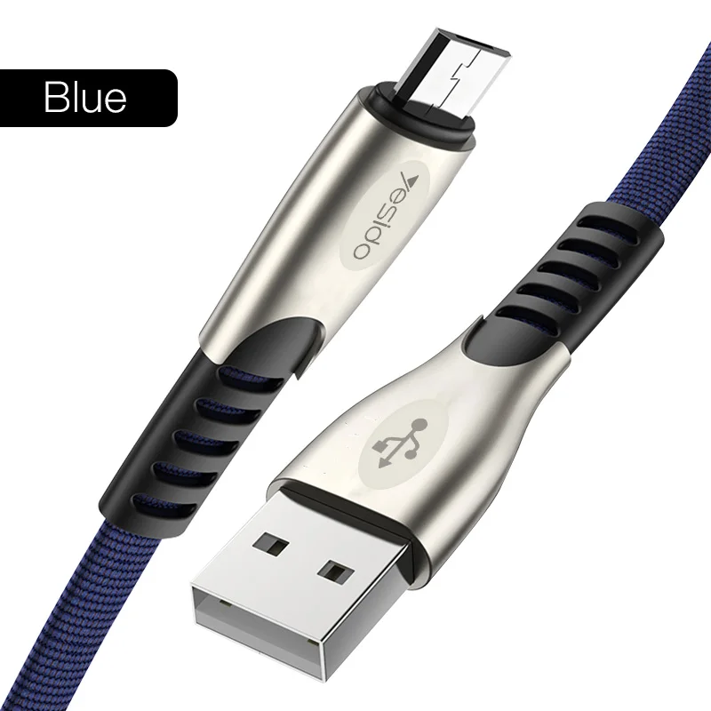 Blue Yesido CA24 кабель Micro USB из цинкового сплава для быстрой зарядки USB кабель для передачи данных для samsung huawei Android Phone Tablet Micro USB кабели - Цвет: Blue