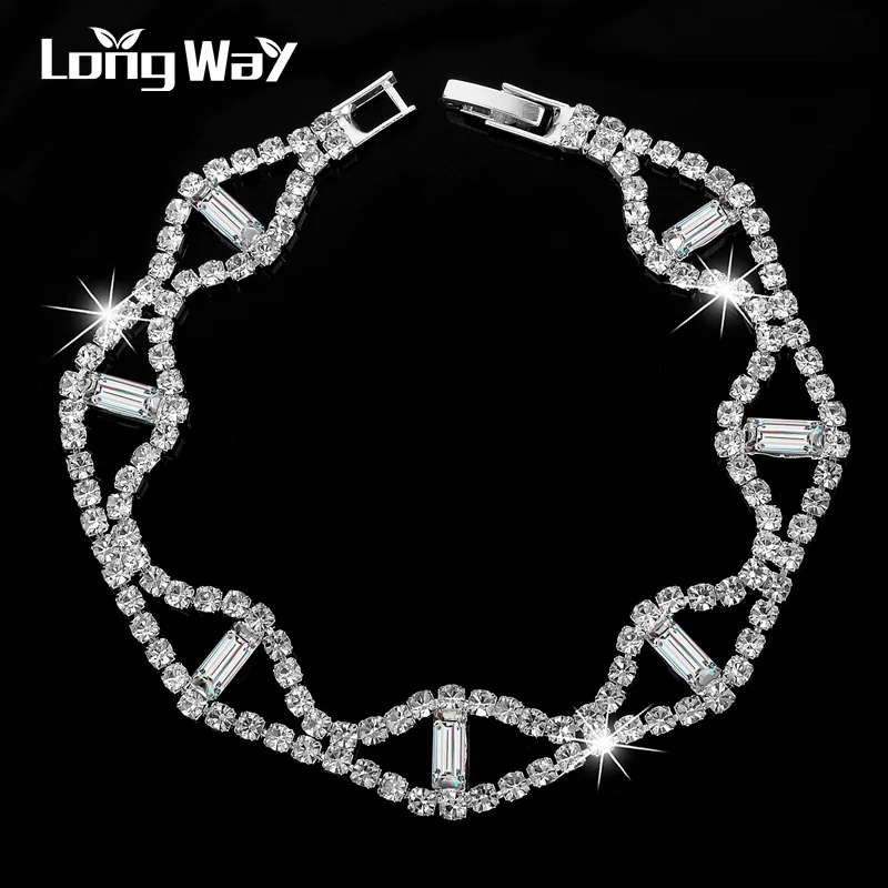 LongWay серебряный браслет с цепочкой и звеньями принцессы австрийским кристаллом
