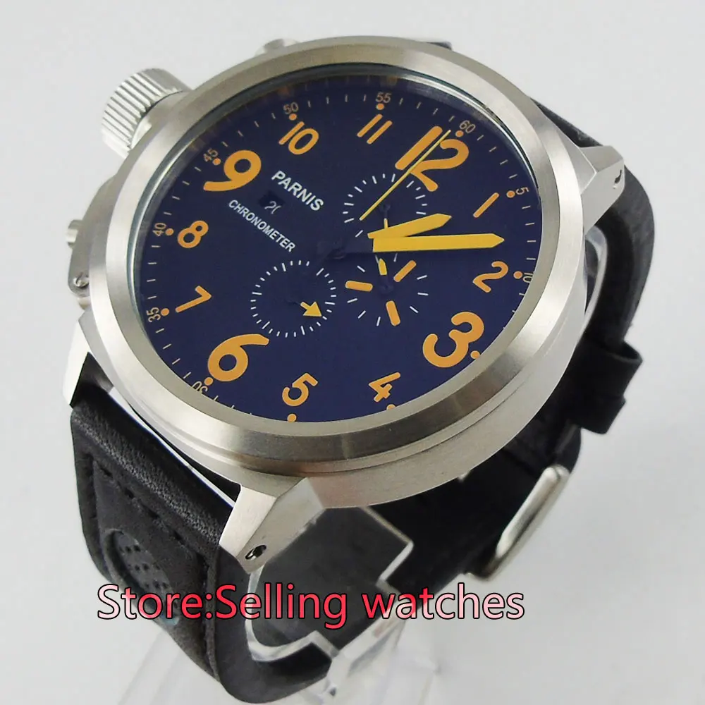 Мужские кварцевые часы Parnis с большим циферблатом и оранжевым номером 50 мм|chronograph