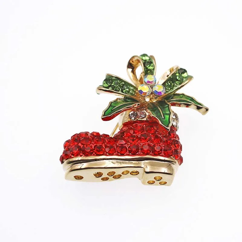 

New Arrival Christmas Boots Shoes Brooches Rhinestone Pins for Girls Party Gifts