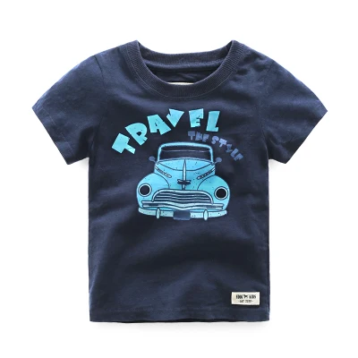 Футболки для мальчиков из 100% хлопка с принтом машины модная летняя детская