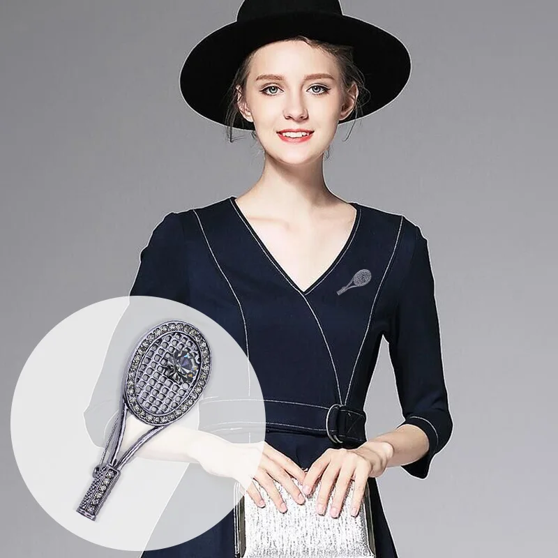 Черное металлическое покрытие Серый Кристалл бадминтон брошь-ракетка украшения