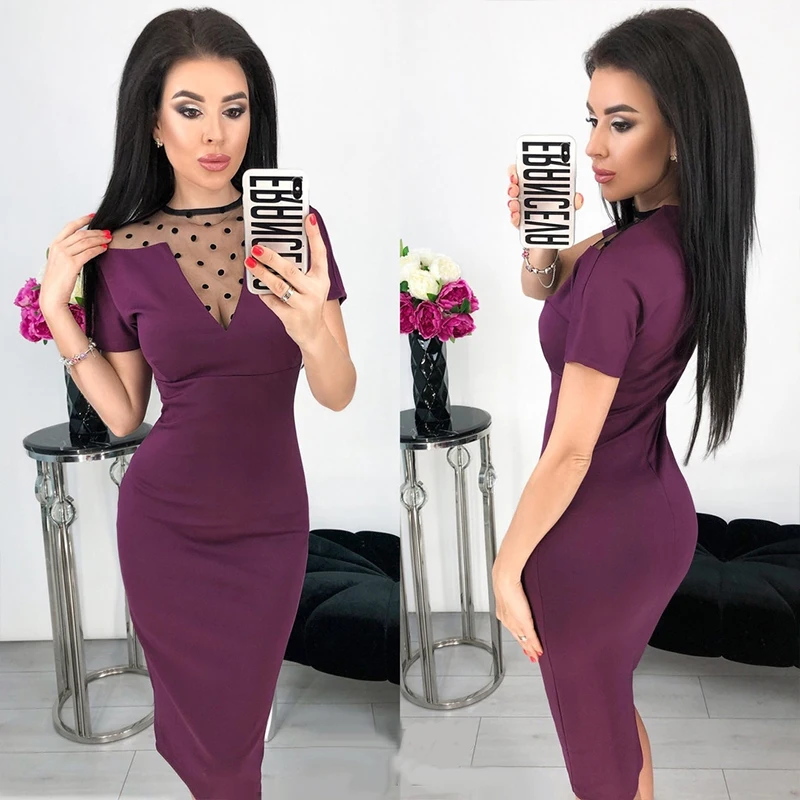 Летнее платье 2019 Сетчатое в стиле пэчворк облегающее платье-футляр с коротким