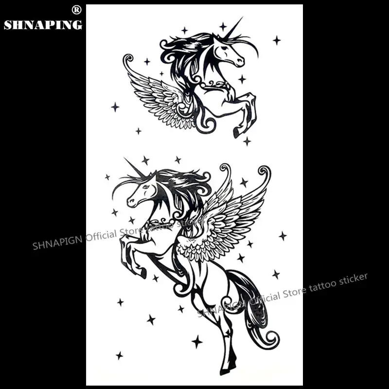 SHNAPIGN Сексуальная черная временная татуировка Пегаса боди арт на руку наклейка s
