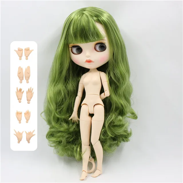 doll with hands A Ледяная фабрика blyth кукла BL4299/42038 зеленый микс волос, новое матовое лицо с бровями Карвен губы, белая кожа сустава тела 30 см 1/6 - Цвет: doll with hands A