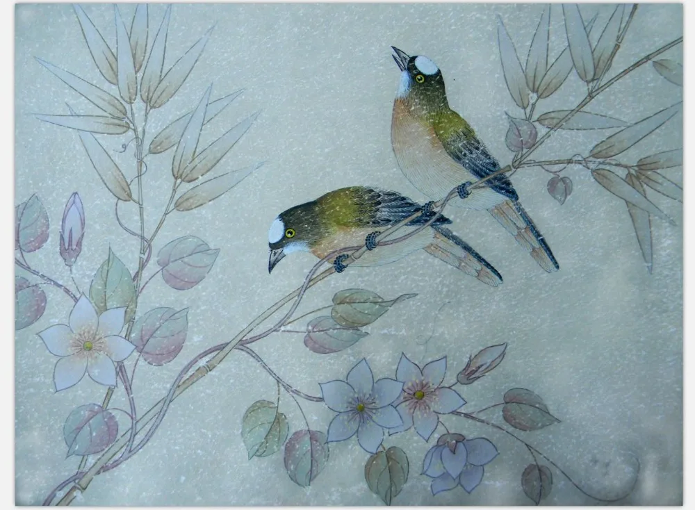 Индивидуальные шелковые обои с эффектом старины ручная роспись цветами птицами