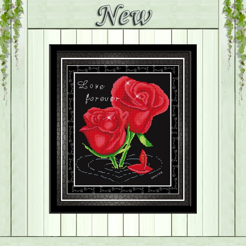 Роза любовь diy цветок черная ткань роспись считает на холсте DMC 14CT 11CT непечатный