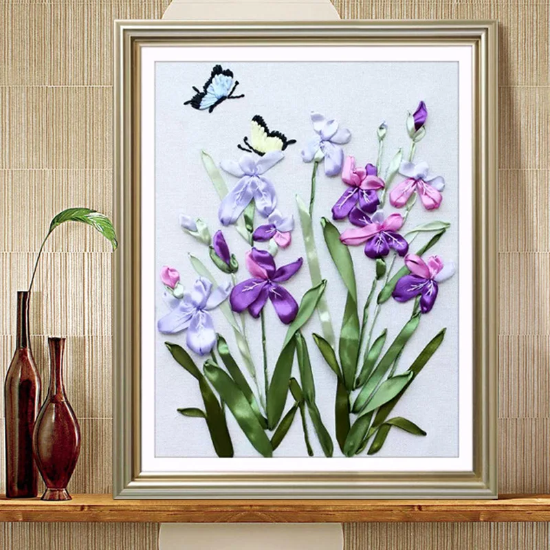 3D современная картина орхидеи сделай сам лента для вышивки набор рукоделия